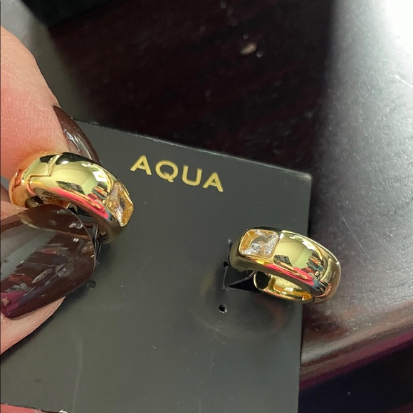 Aqua Radiant Gold-Tone Hoop Earrings - Picture 5 of 6